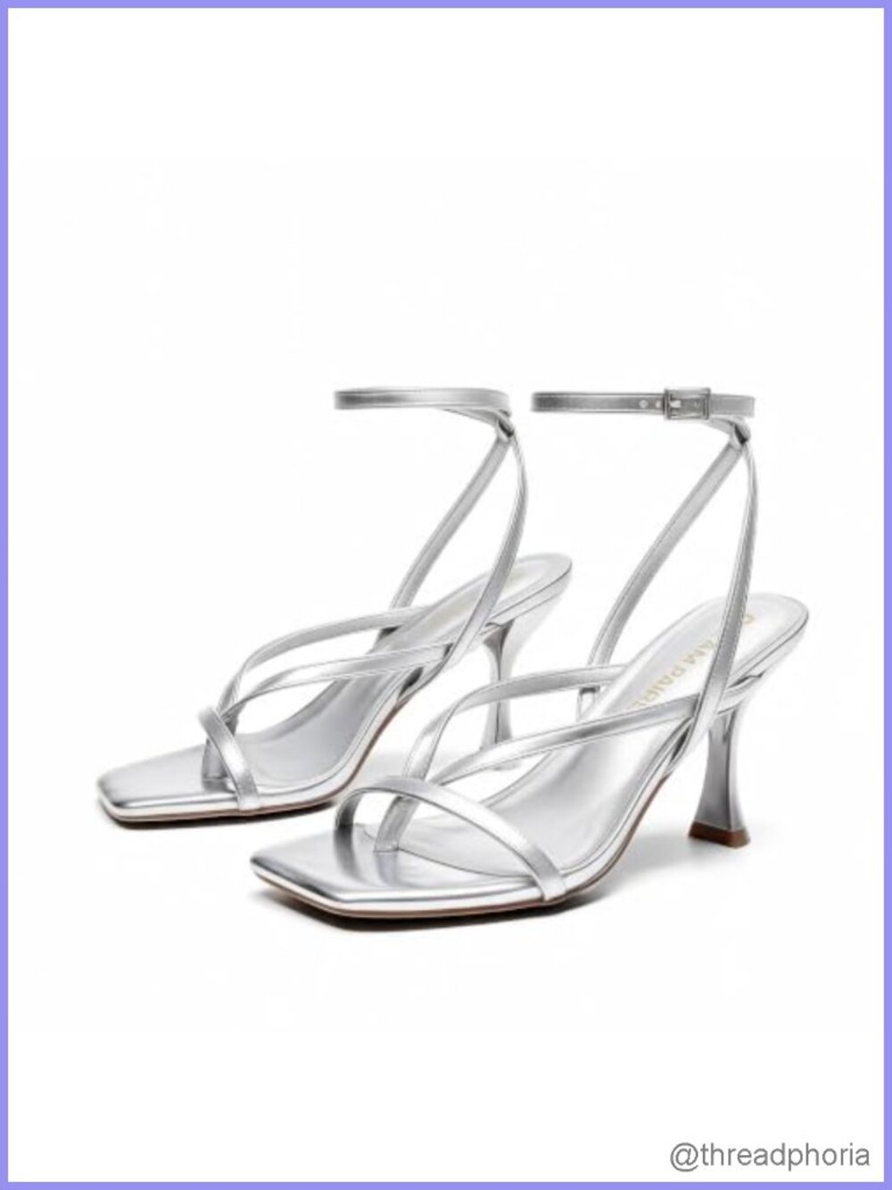 Strappy PU Leather Thong Heel Sandals Ankle Strap Stiletto Heels Women Square